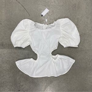 Chic White Puff Sleeve Cut-Out Blouse